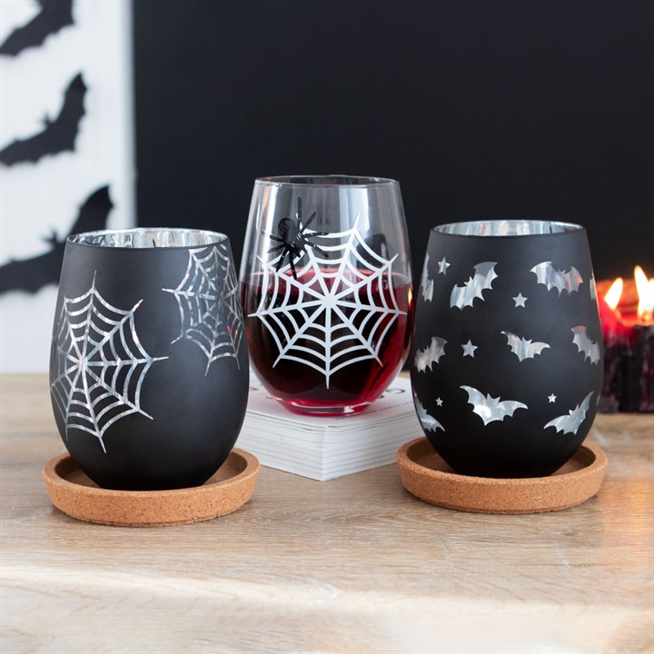 Set of 2 Spider and Web Stemless Wine Glasses 4 S03720110 14
