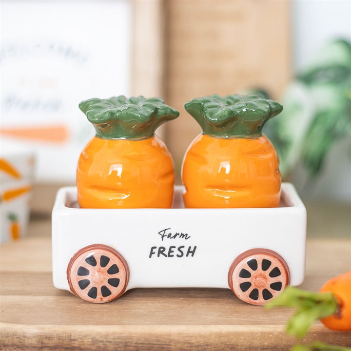 Carrot Salt and Pepper Shakers in Wagon 1 Carrot Salt and Pepper Shakers in Wagon