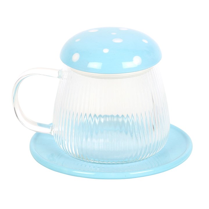Blue Glass Mushroom Mug and Saucer 2 FF 132251