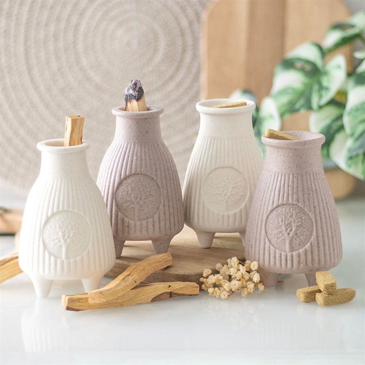 Greige Ribbed Palo Santo Burner 6 PS 022255