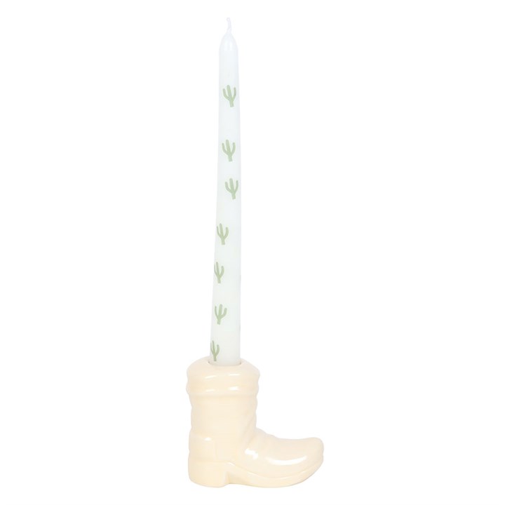 White Cowboy Boot Candle Holder with Taper Candle 4 RO 504253