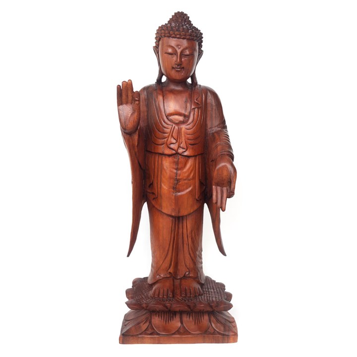Natural Acacia Wood Standing Buddha 1 Natural Acacia Wood Standing Buddha