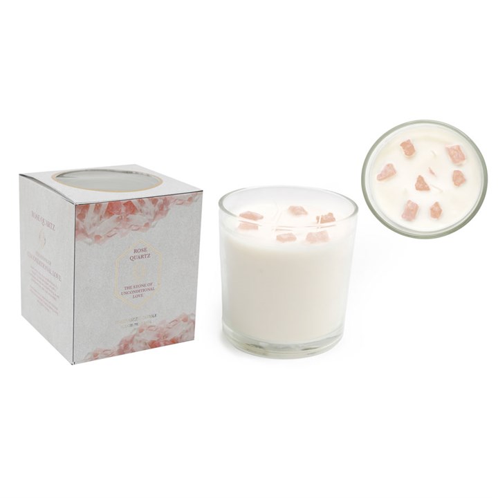 12cm Rose Eucalyptus Candle with Rose Quartz Crystals 1 12cm Rose Eucalyptus Candle with Rose Quartz Crystals