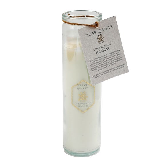 Fresh Linen Tube Candle with Clear Quartz Crystals 1 Fresh Linen Tube Candle with Clear Quartz Crystals