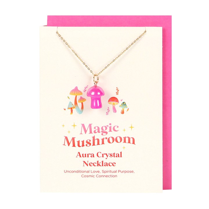 Pink Aura Crystal Mushroom Necklace Greeting Card 1 Pink Aura Crystal Mushroom Necklace Greeting Card