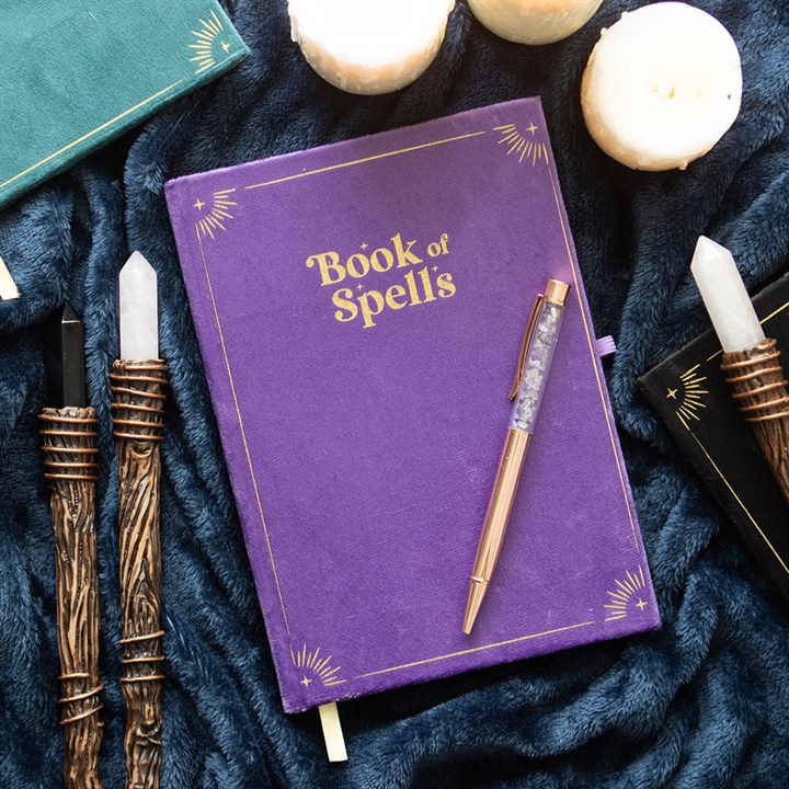 Book of Spells Journal with Amethyst Crystal Pen 1 Book of Spells Journal with Amethyst Crystal Pen