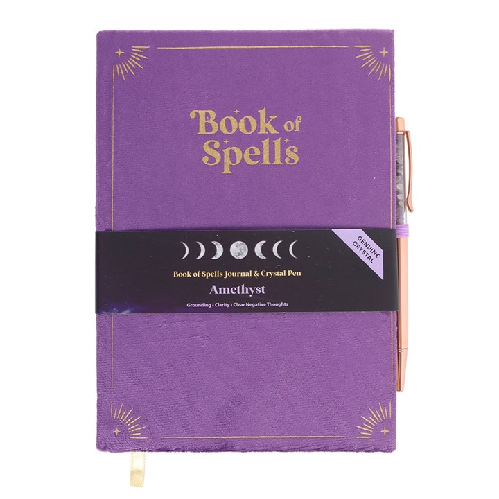 Book of Spells Journal with Amethyst Crystal Pen 2 WA 300251