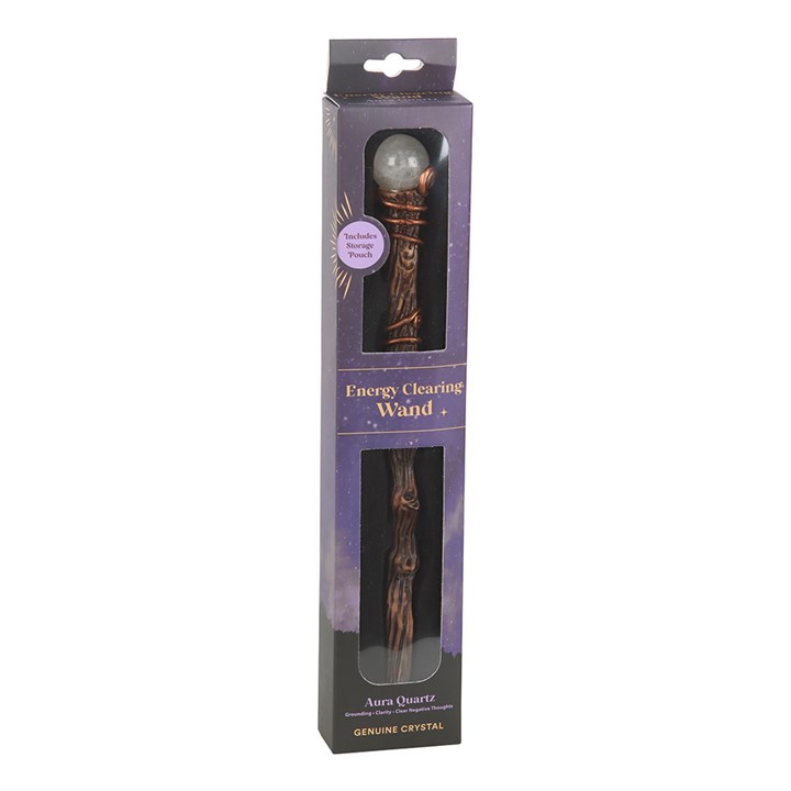Energy Clearing Aura Quartz Crystal Wand with Pouch 2 WA 313251